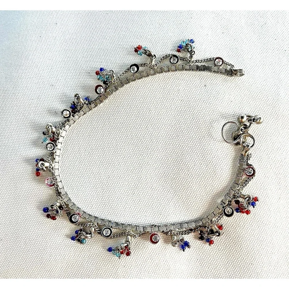 Y2K Bling Ankle Colorful Rhinestones & Bead Ankle Bracelet Belly Dancer Boho